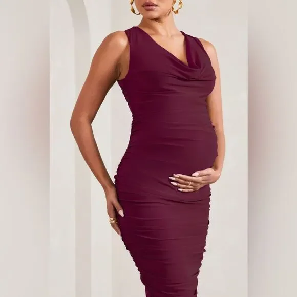 CLUB L LONDON SIZE 10 xl MABEL BURGUNDY COWL NECK RUCHED MATERNITY MIDI DRESS - coffeafoods.com CLUB L LONDON SIZE 10 xl MABEL BURGUNDY COWL NECK RUCHED MATERNITY MIDI DRESS - coffeafoods.com